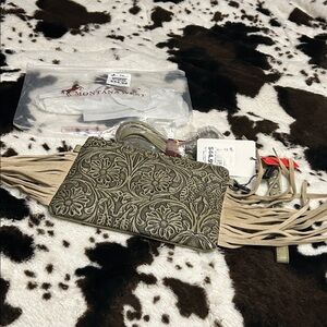 Montana West Green/Grey Fringed Crossbody NWT